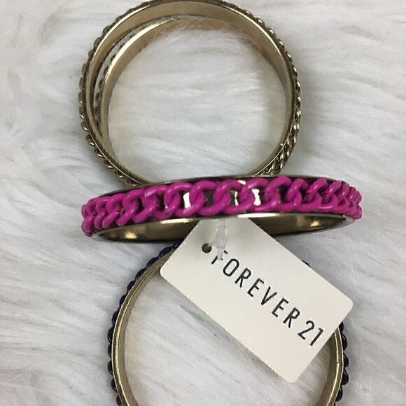 Forever 21 Bangle Bracelets Set Of 4 Multicolor Jewelry School NEW - Picture 4 of 6